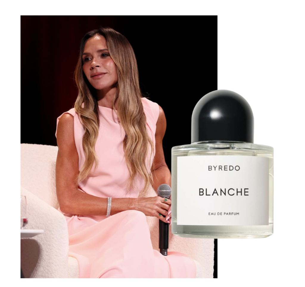 Celebrity perfumes: Victoria Beckham wearing Byredo Blanche