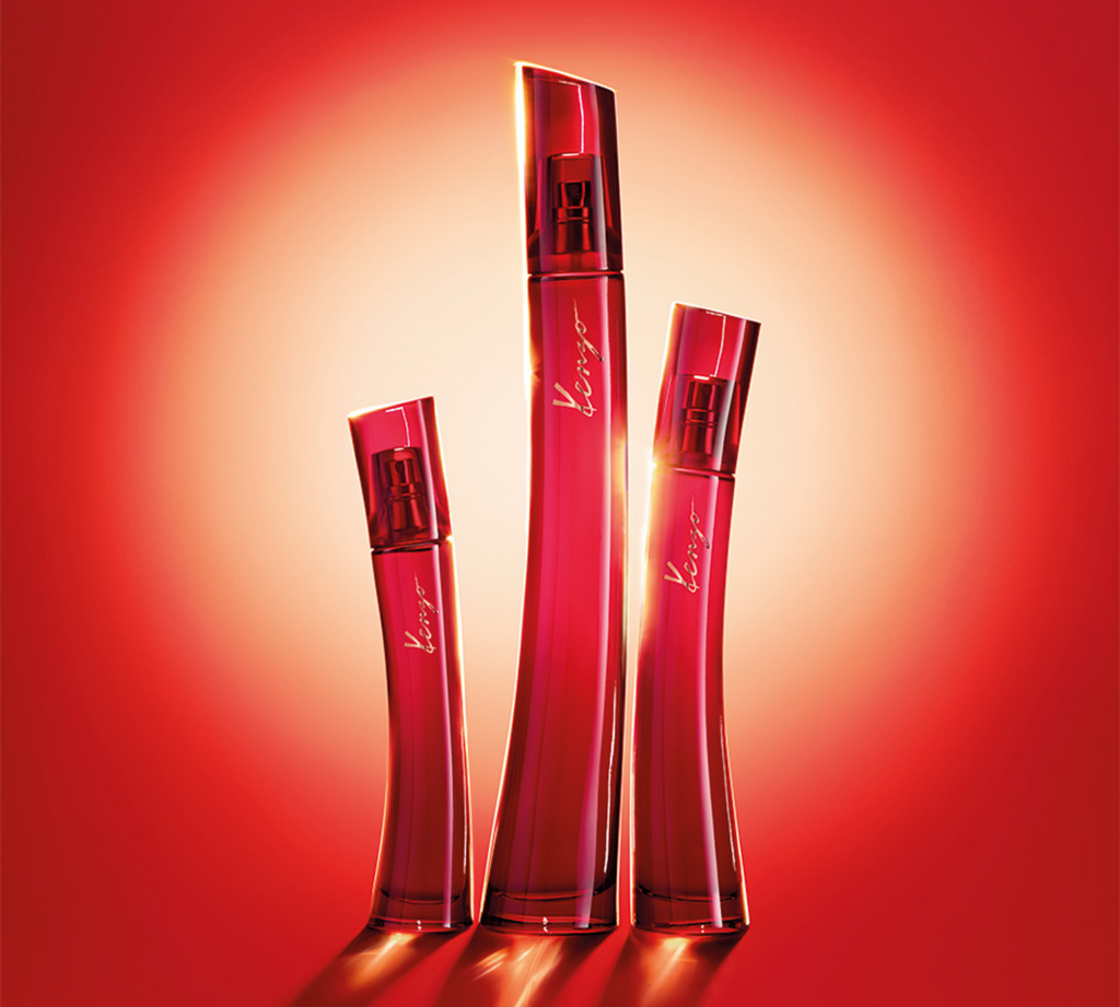 Detail of KENZO Le Rouge Flower bottle where red becomes a sensory experience